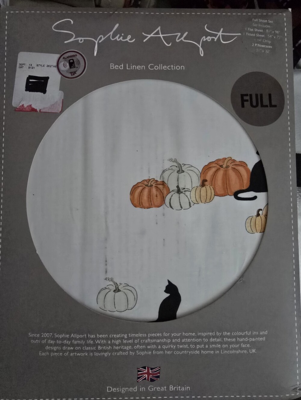 Sophie Allport Cotton Pumpkin Cat Bed Sheets Full